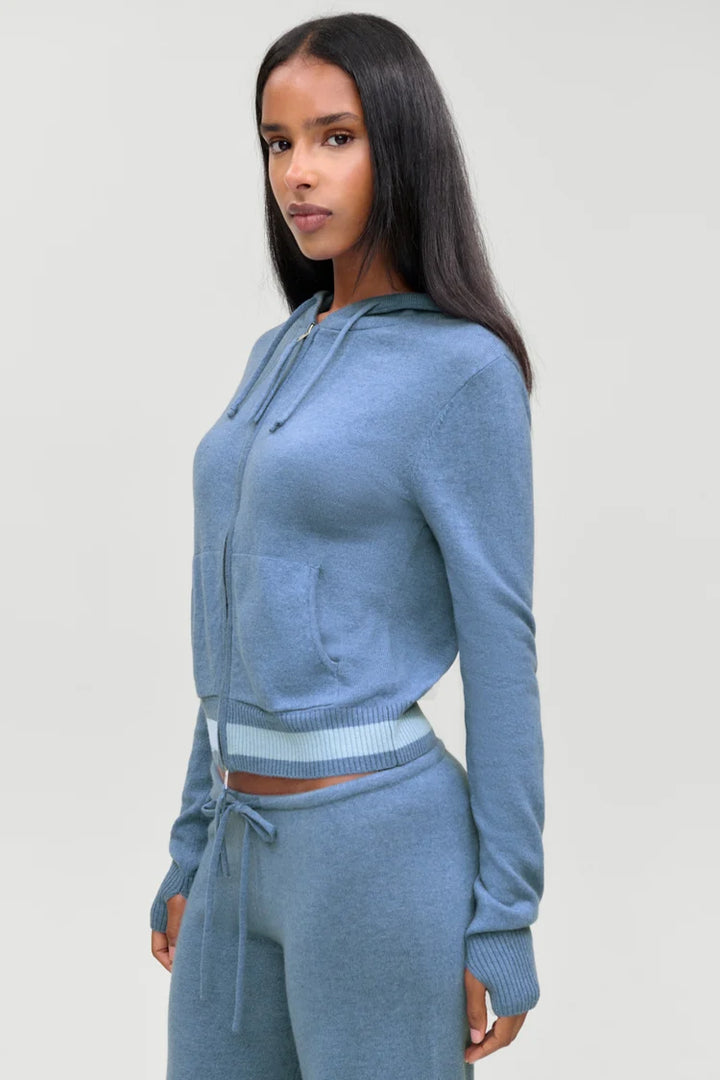 Topanga Cashmere Zip Up Hoodie Blue Lake
