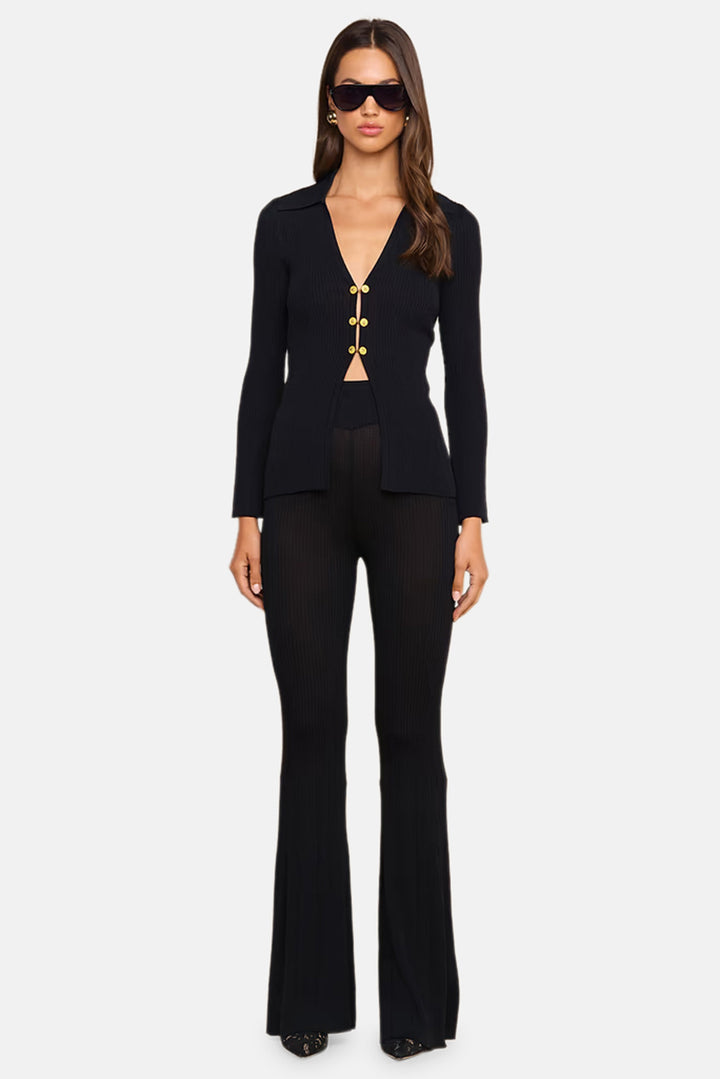 Kaye Rib Collared Cardigan Black/Gold