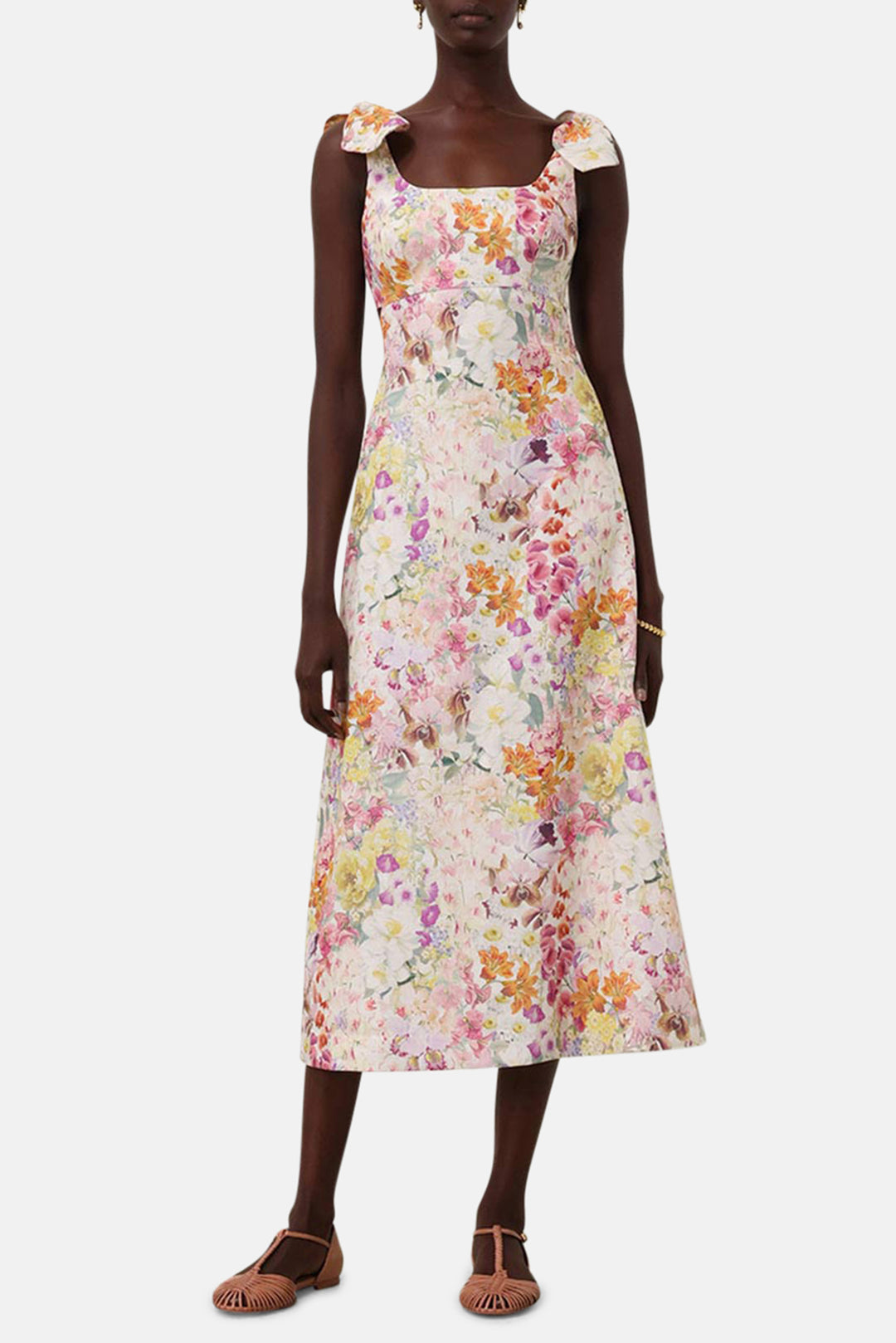 Harmony Tie Shoulder Midi Dress Kaleidoscope Garden blueandcream Harmony Tie Shoulder Midi Dress Kaleidoscope Garden blueandcream