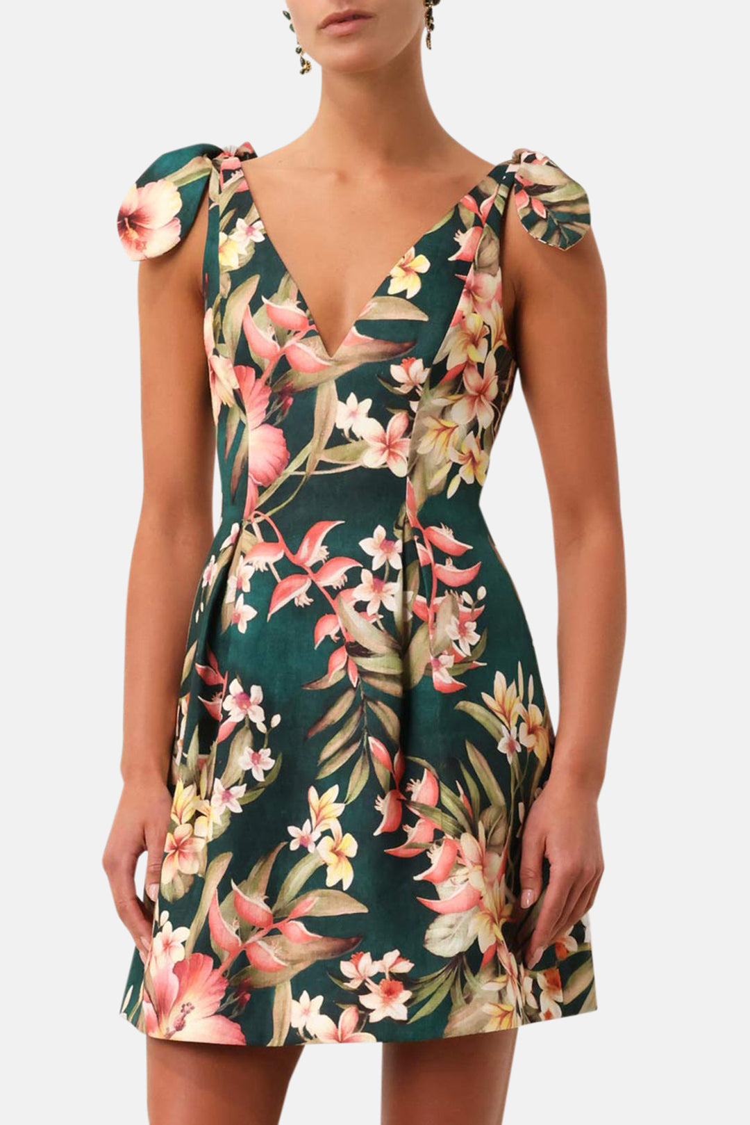 Zimmerman Lexi Tie Mini Dress Green Palm blueandcream Zimmerman Lexi Tie Mini Dress Green Palm blueandcream
