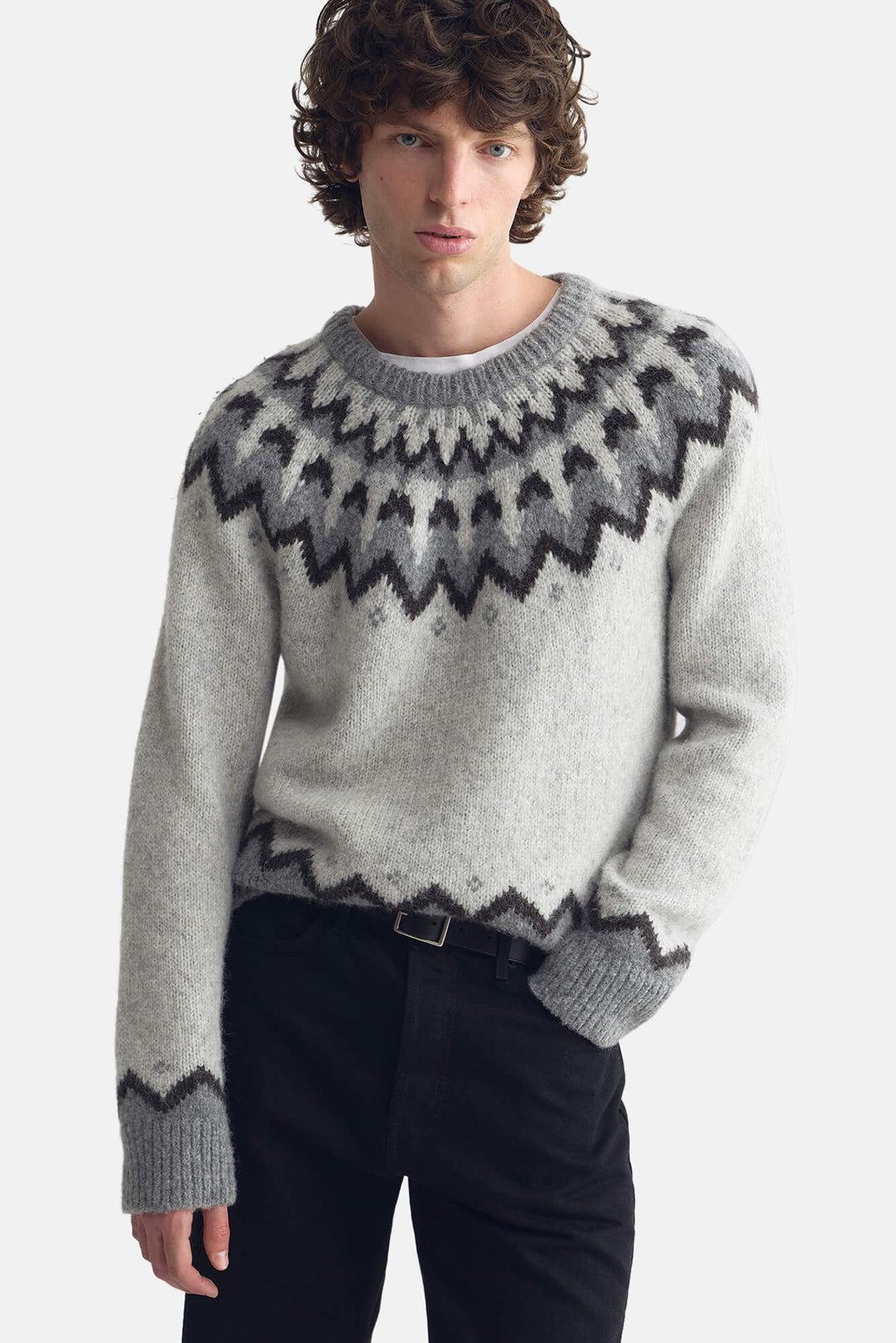 Alan Fair Isle Sweater Light Grey Fair Isle