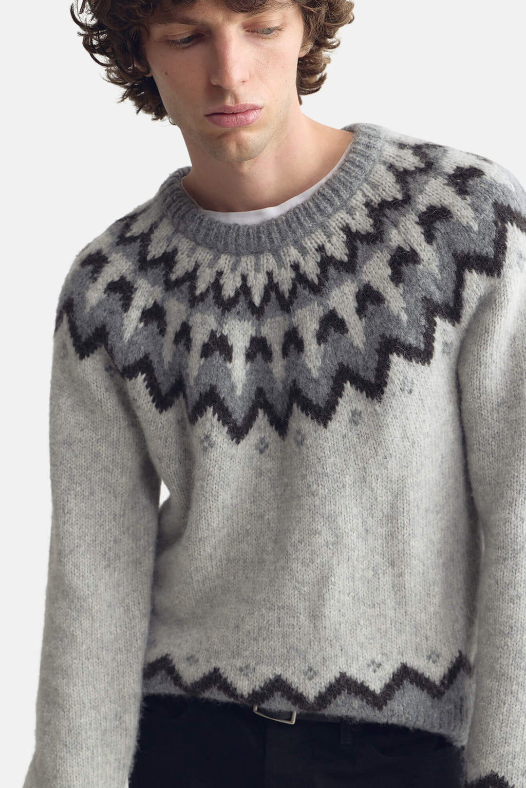 Alan Fair Isle Sweater Light Grey Fair Isle