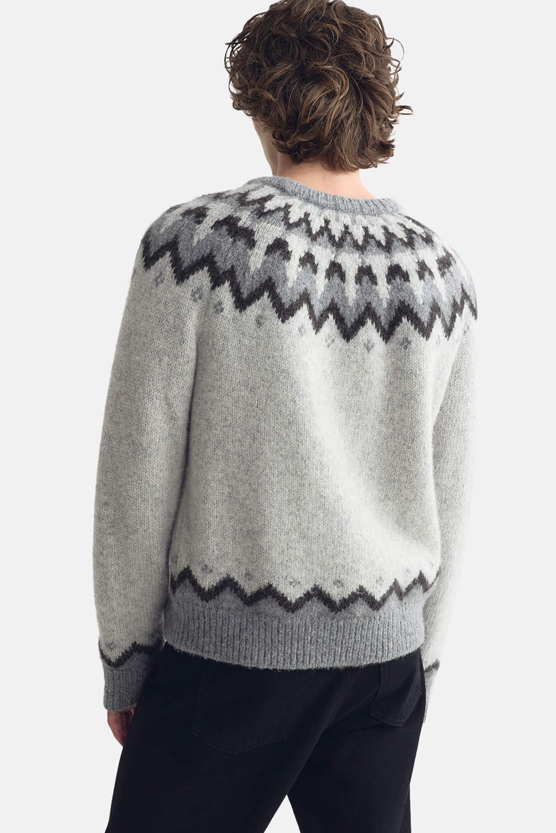 Alan Fair Isle Sweater Light Grey Fair Isle