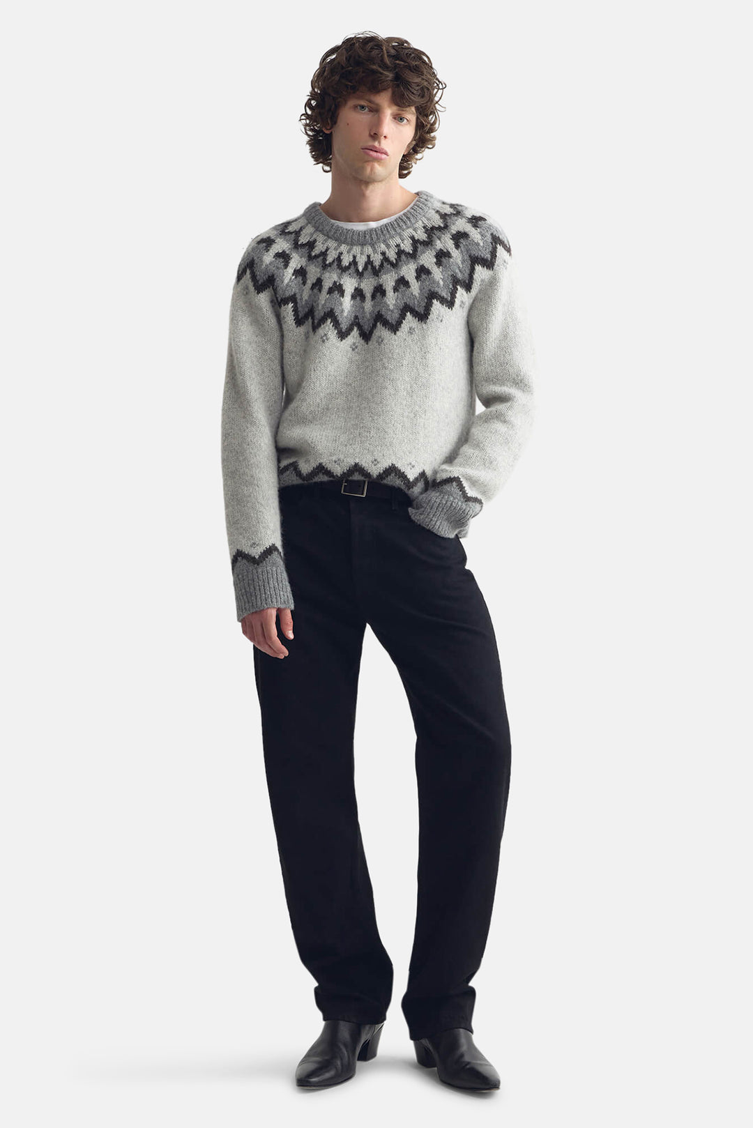 Alan Fair Isle Sweater Light Grey Fair Isle