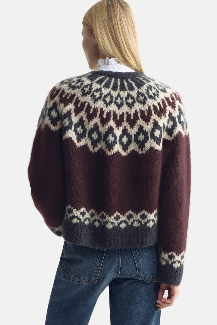 Isaline Fair Isle Sweater Burgundy Fairisle