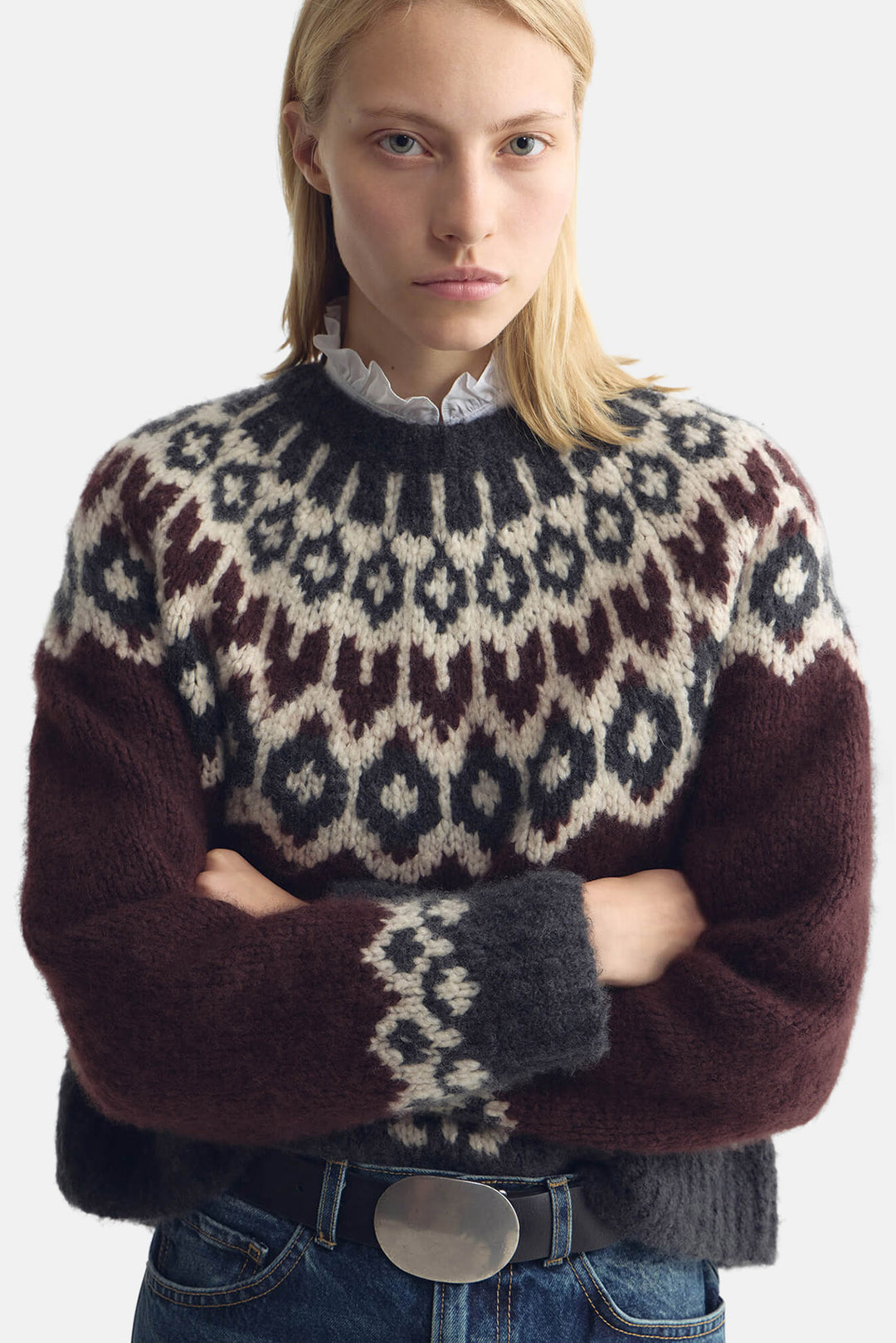 Isaline Fair Isle Sweater Burgundy Fairisle