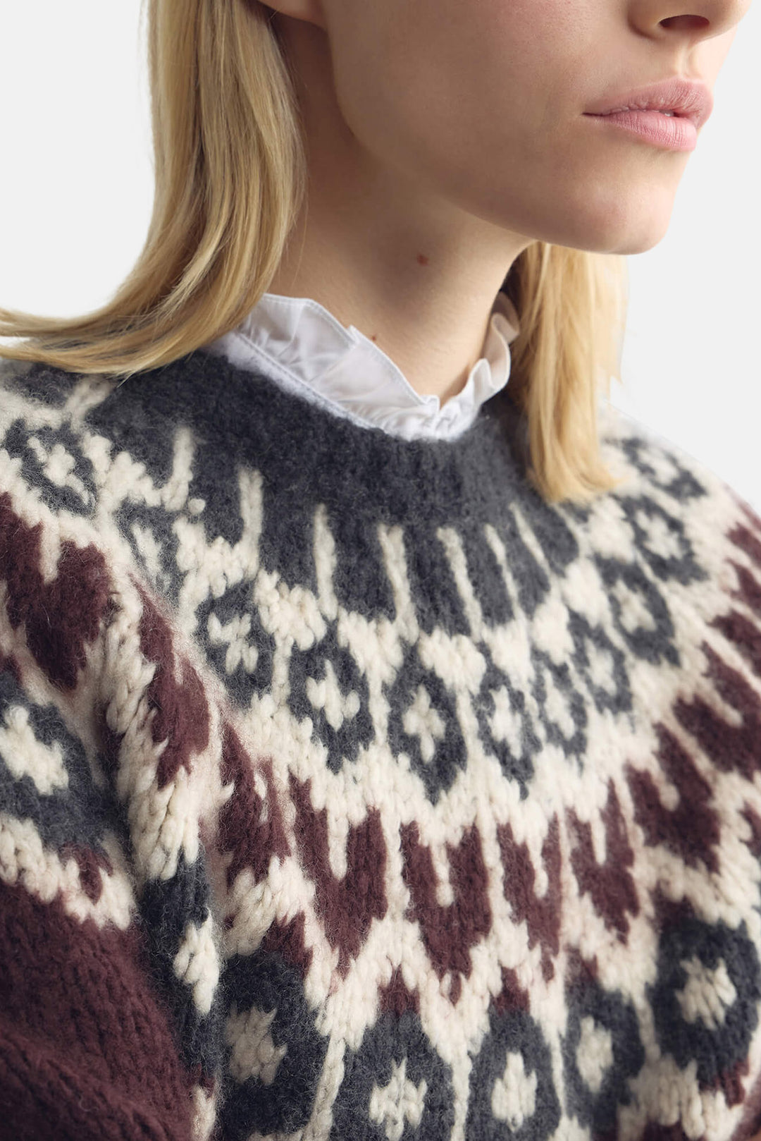 Isaline Fair Isle Sweater Burgundy Fairisle
