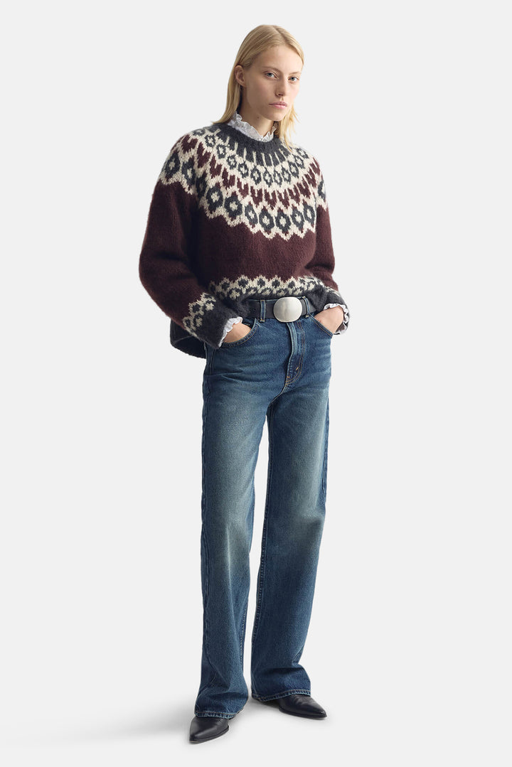 Isaline Fair Isle Sweater Burgundy Fairisle