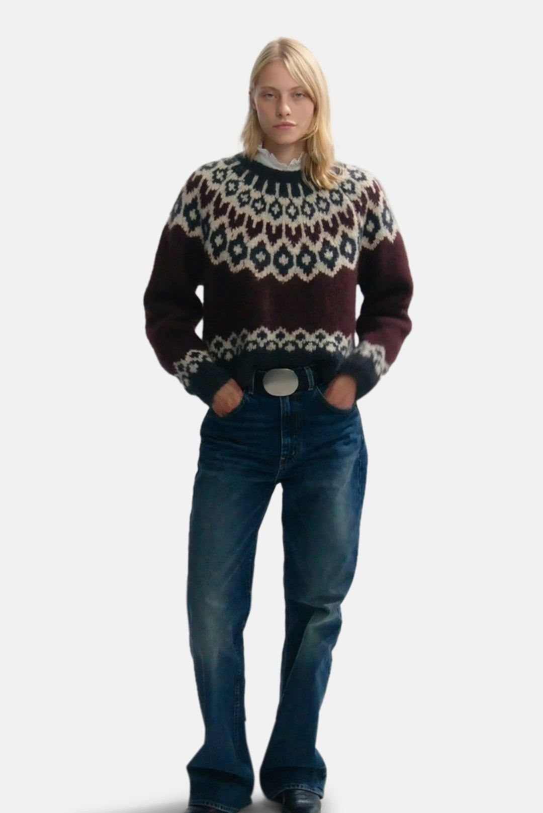 Isaline Fair Isle Sweater Burgundy Fairisle