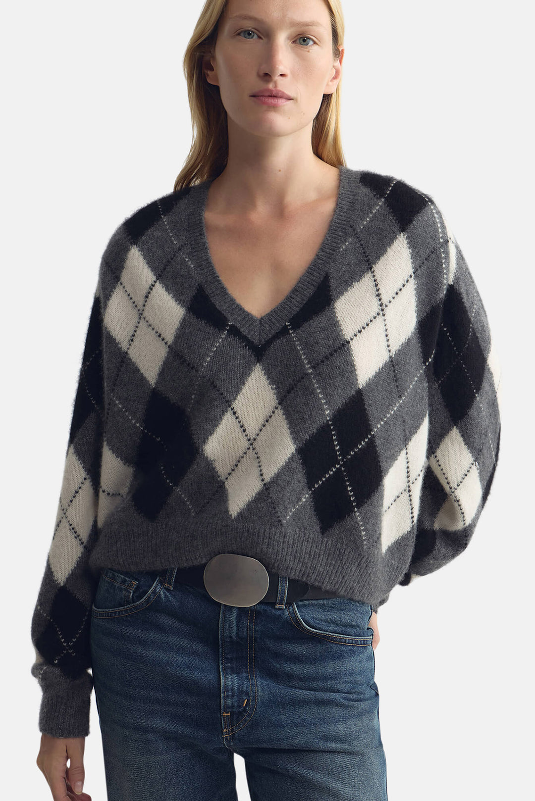 Feron Argyle Sweater Grey/Ivory Argyle