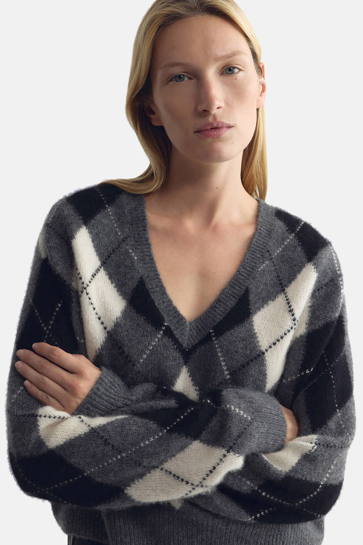 Feron Argyle Sweater Grey/Ivory Argyle