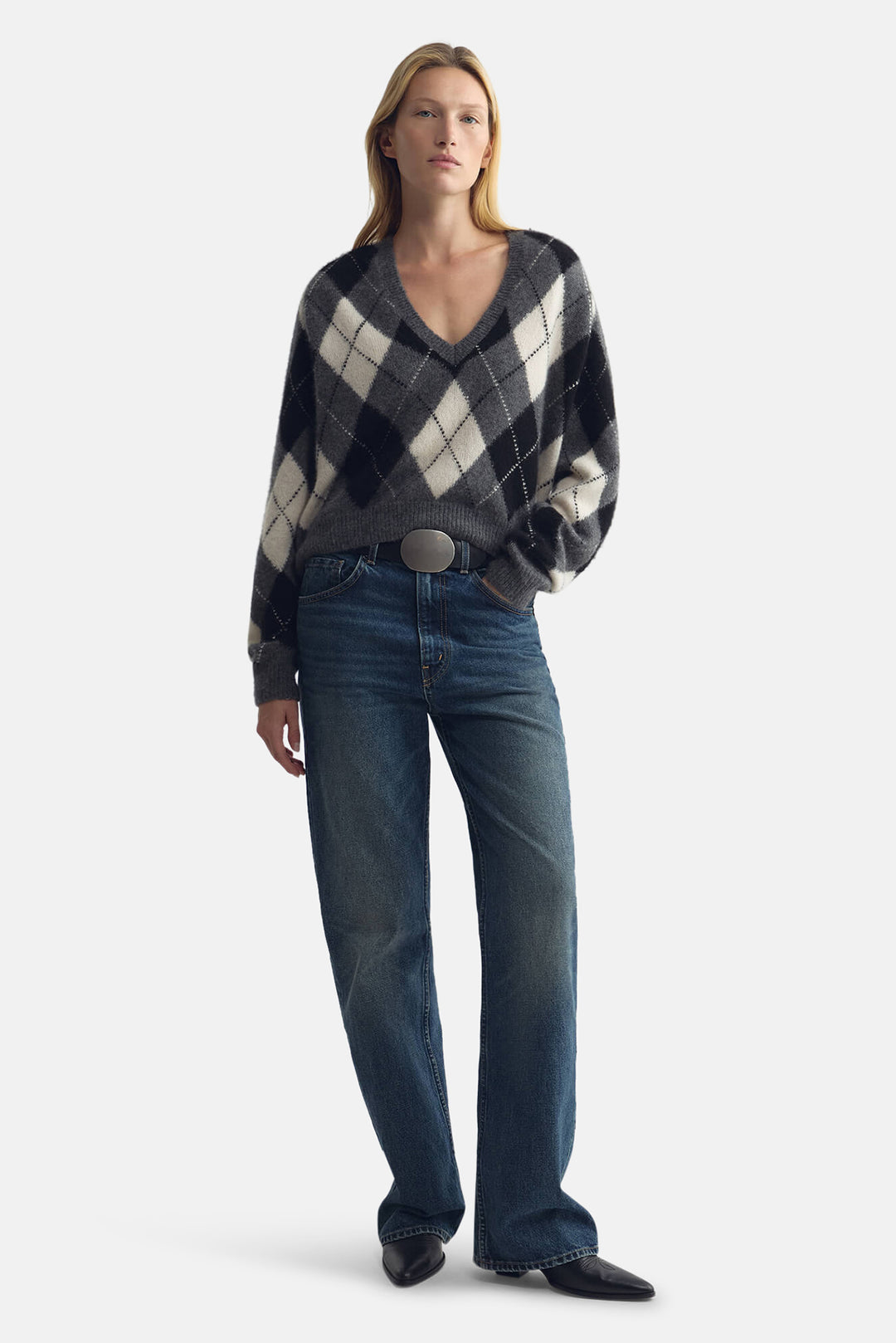 Feron Argyle Sweater Grey/Ivory Argyle