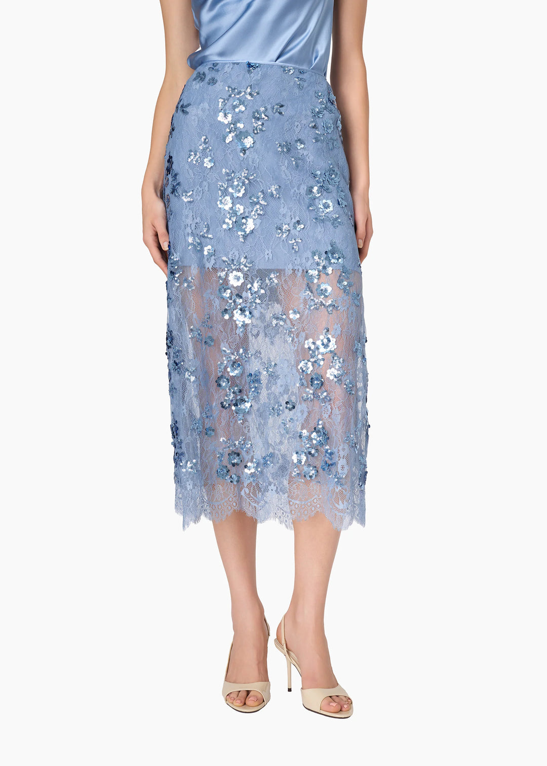 Aylin Sequin Lace Midi Skirt Mist