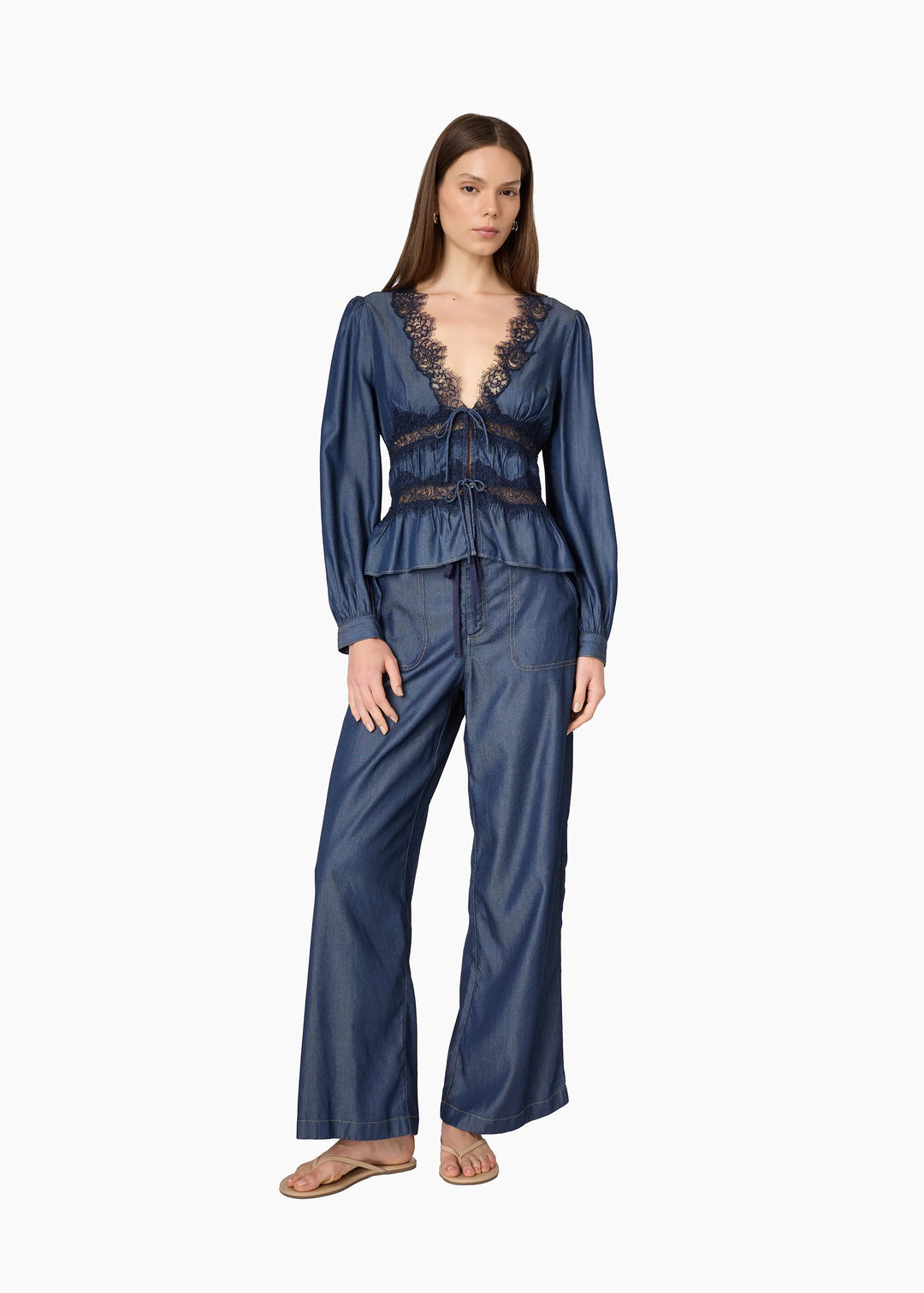 Biddy Chambray Blouse Dark Wash