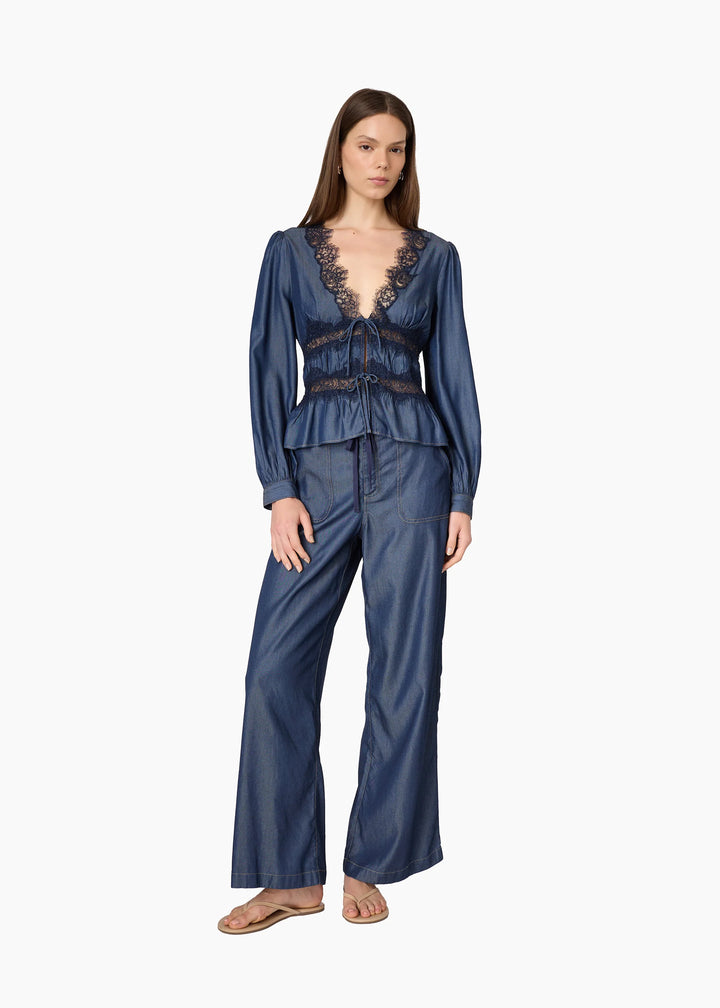 Biddy Chambray Blouse Dark Wash