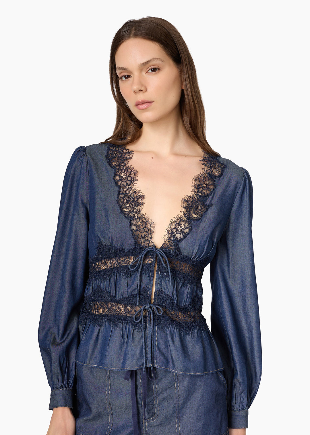 Biddy Chambray Blouse Dark Wash