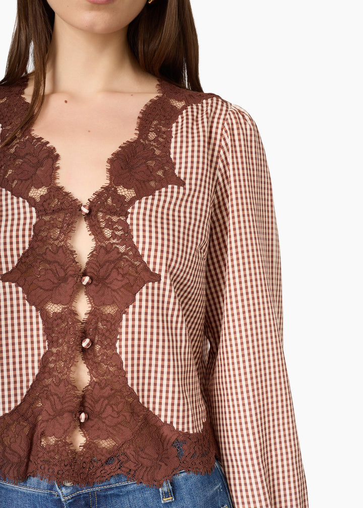 Yuri Blouse Brown Gingham