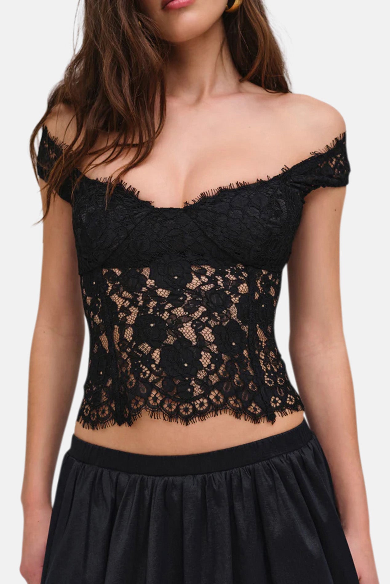 Newest FOR LOVE AND LEMONS NWT Black Lace Crop Sheer Top Size Large