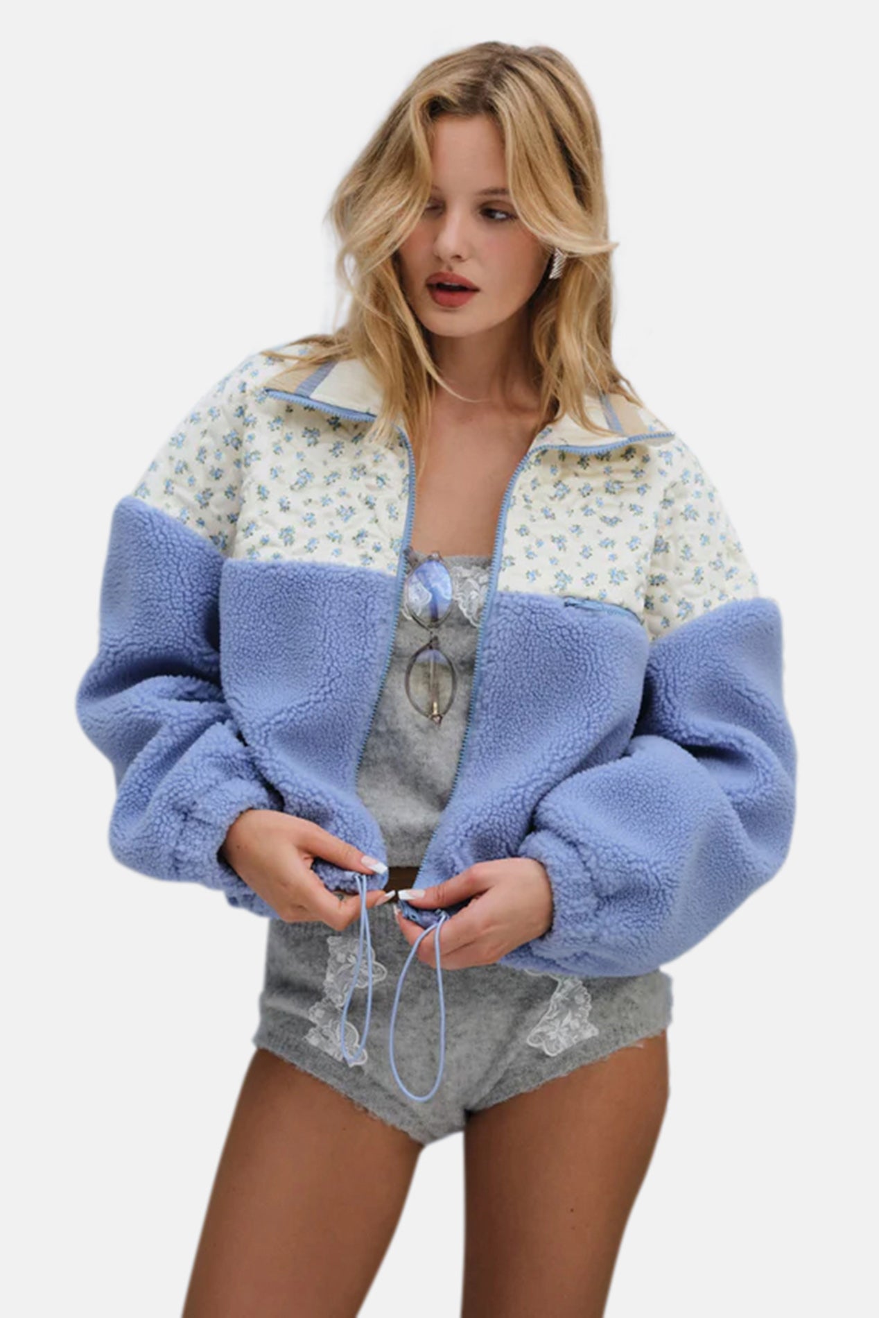 For Love & Lemons Saide Floral Fleece Jacket Blue – blueandcream