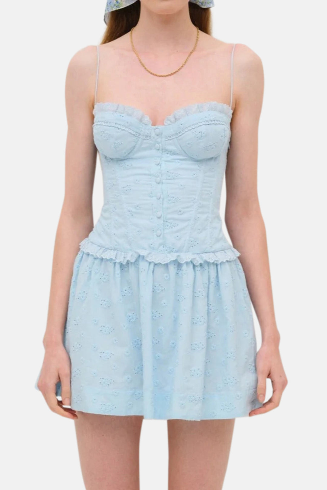 For Love & Lemons Marlowe Mini Dress Light Blue blueandcream For Love & Lemons Marlowe Mini Dress Light Blue blueandcream
