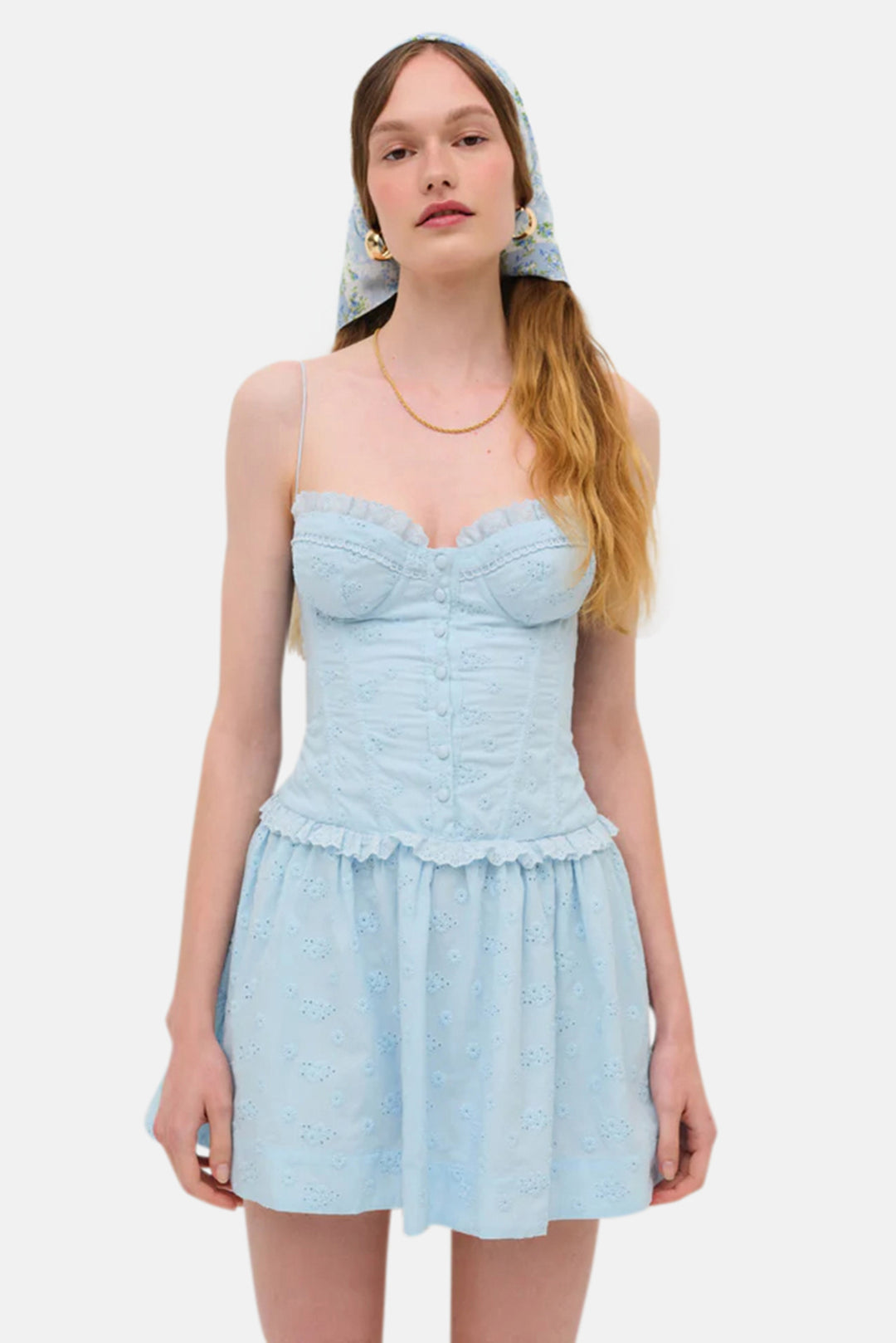For Love & Lemons Marlowe Mini Dress Light Blue blueandcream For Love & Lemons Marlowe Mini Dress Light Blue blueandcream