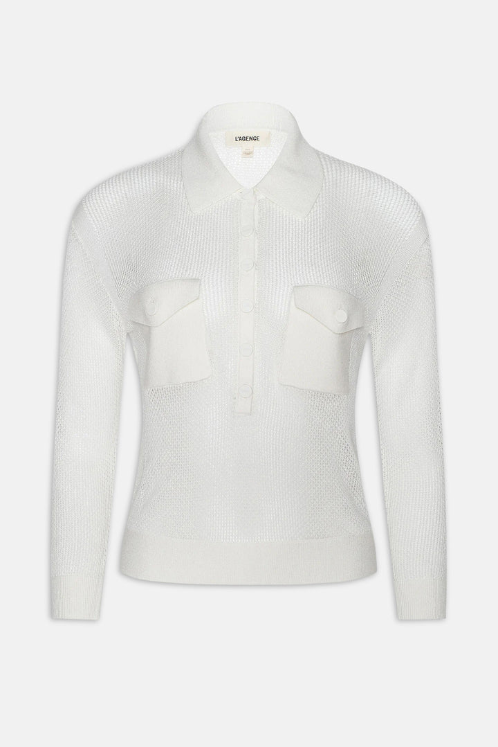 Carine Pointelle Collared Sweater Ivory