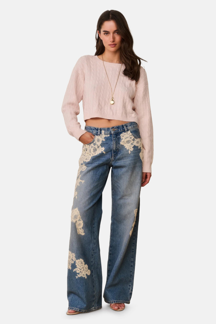 Bambie Lace Appliqué Jeans Faded Blue