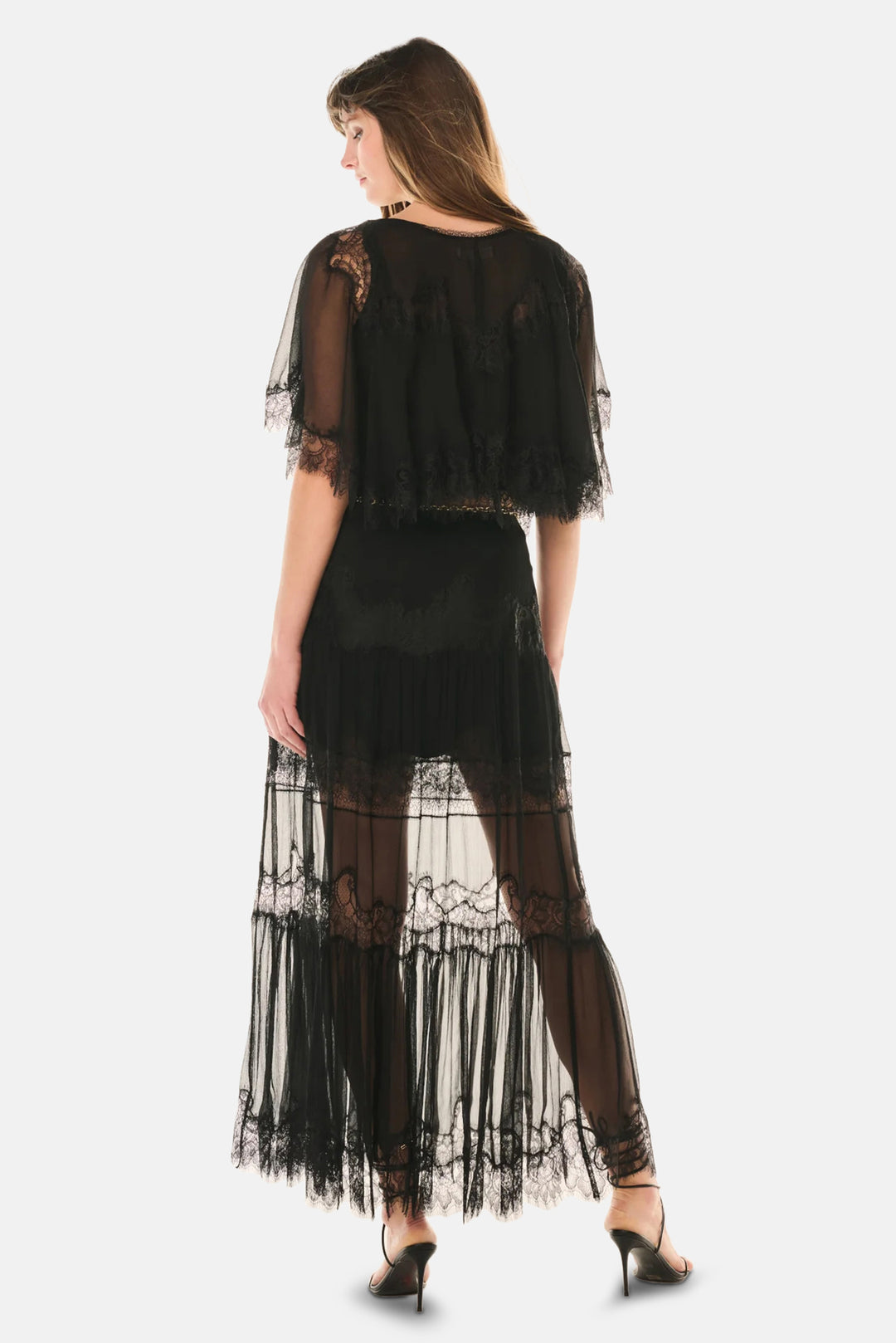 Aureline Silk Lace Pleated Maxi Skirt Black