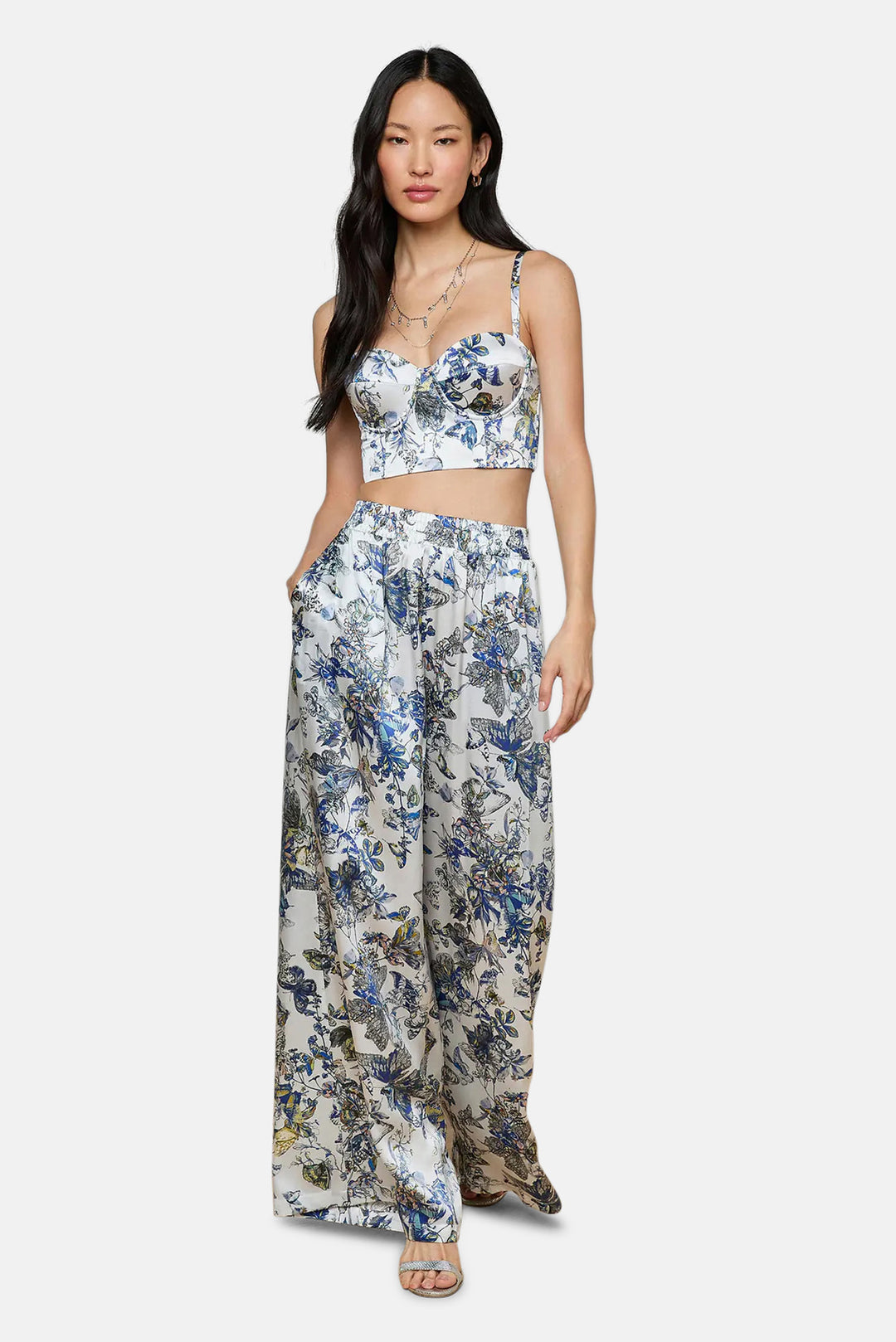 Sonya Silk Bustier Grey Multi Watercolor Butterfly