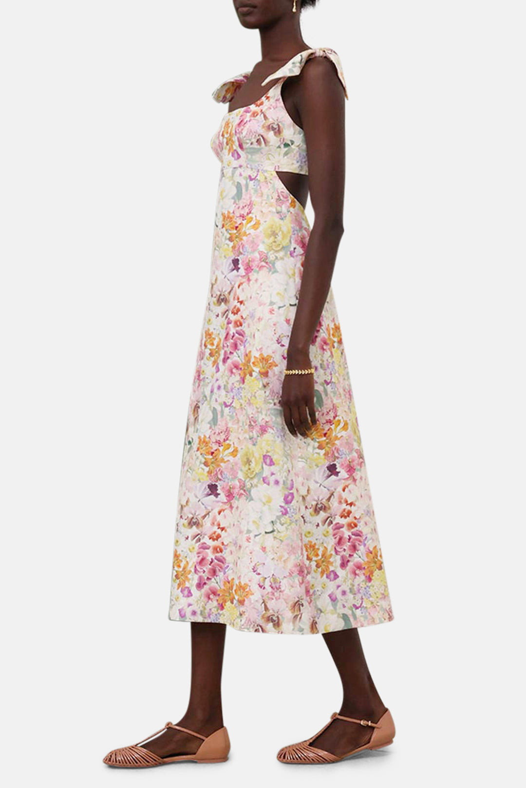 Harmony Tie Shoulder Midi Dress Kaleidoscope Garden blueandcream Harmony Tie Shoulder Midi Dress Kaleidoscope Garden blueandcream