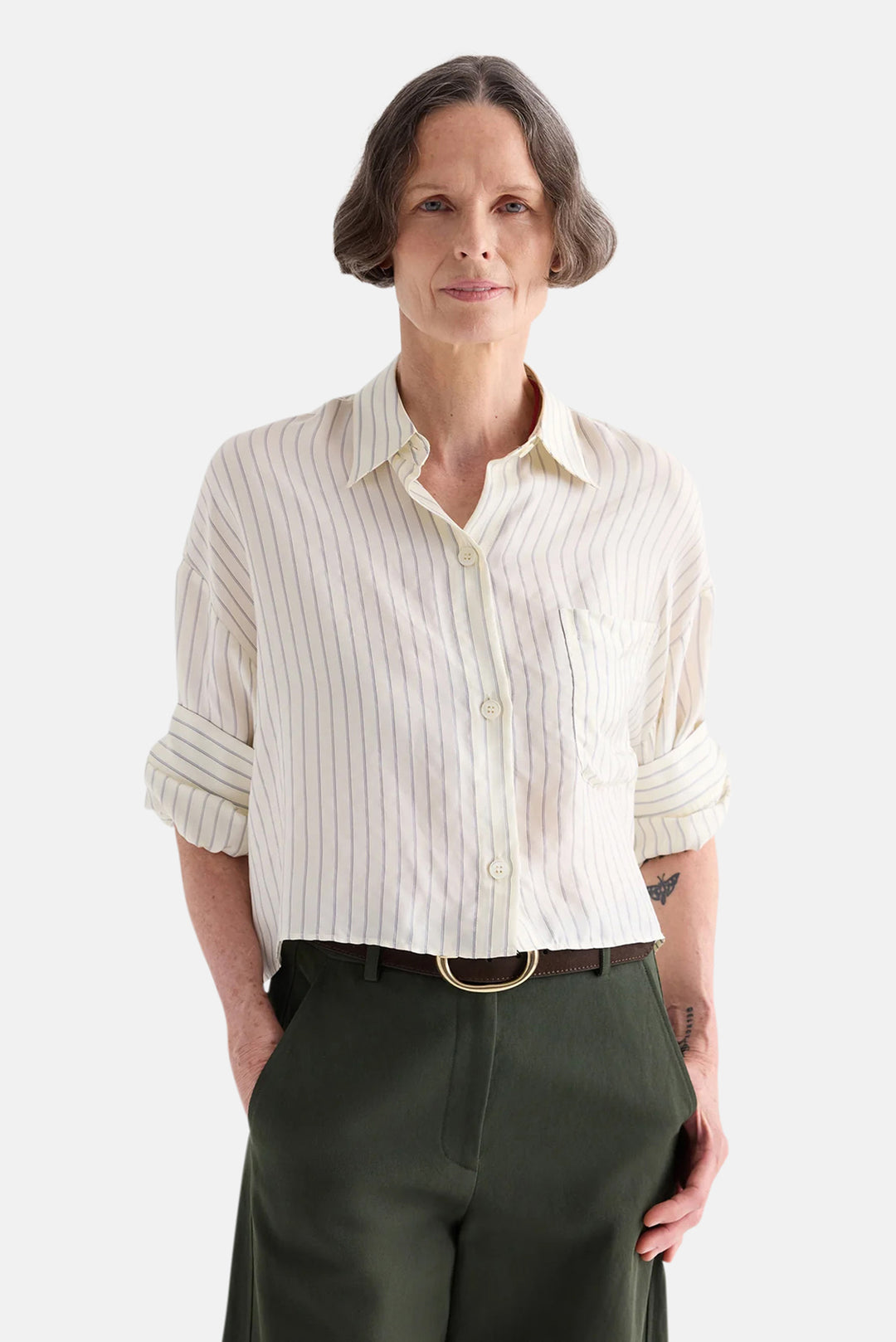Next Ex Shirt in Pencil Stripe Viscose Ivory / Blue