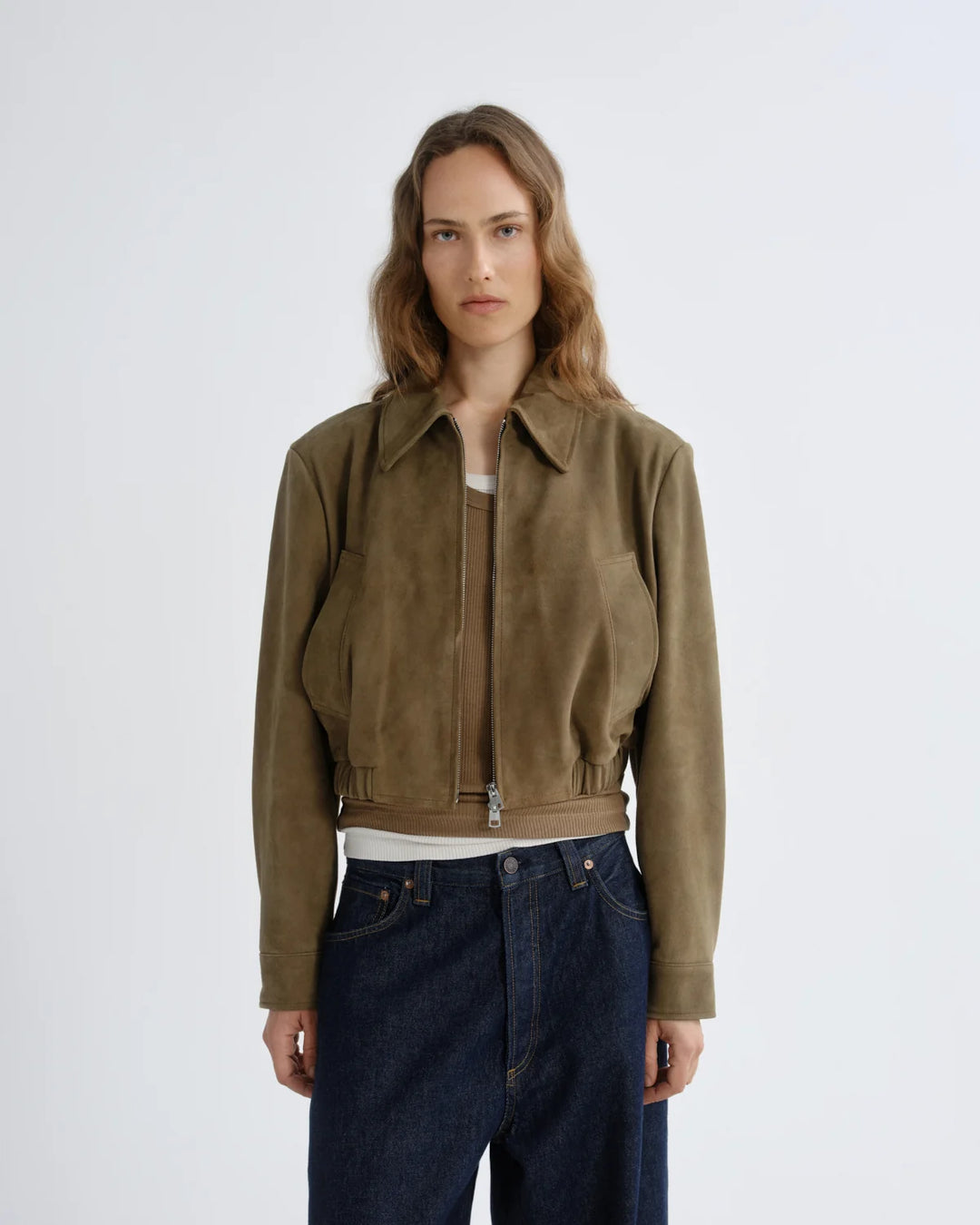 Nahla Cropped Suede Jacket in Canopy