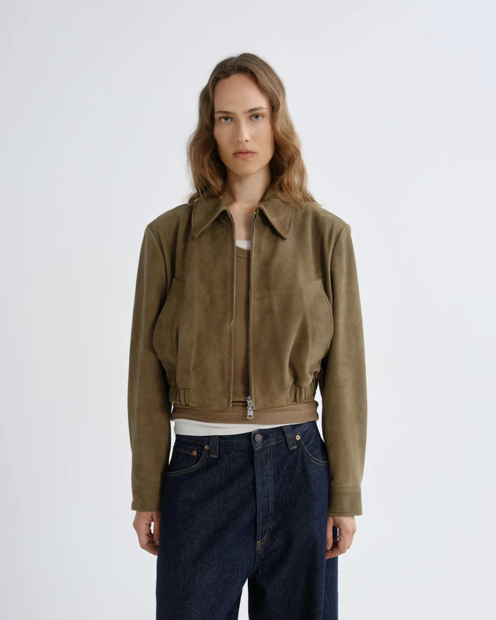 Nahla Cropped Suede Jacket in Canopy