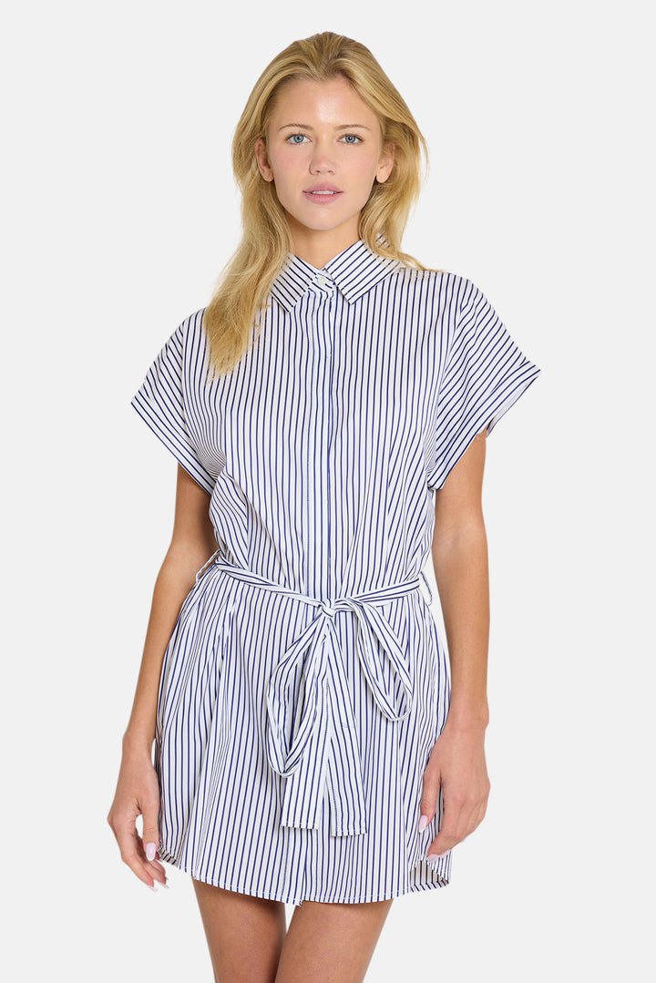 Maidstone Mini Shirt Dress White/Navy Stripe