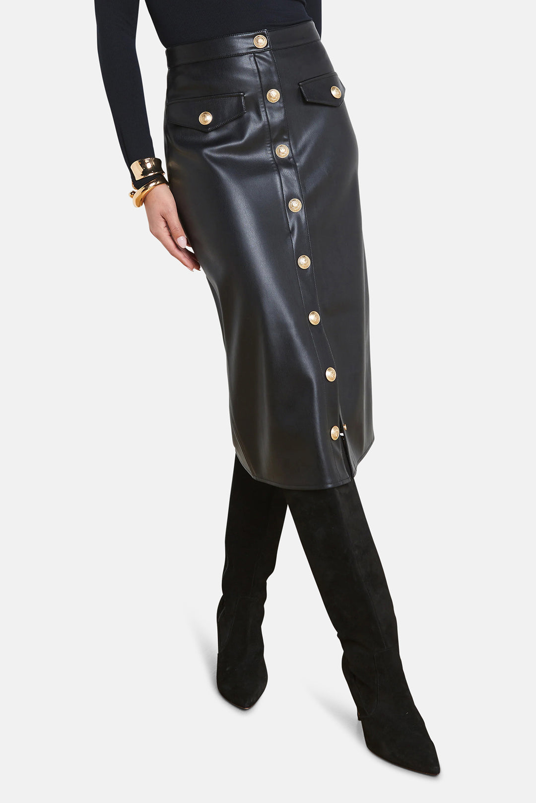 L'AGENCE Milann Faux Leather Skirt Black blueandcream L'AGENCE Milann Faux Leather Skirt Black blueandcream