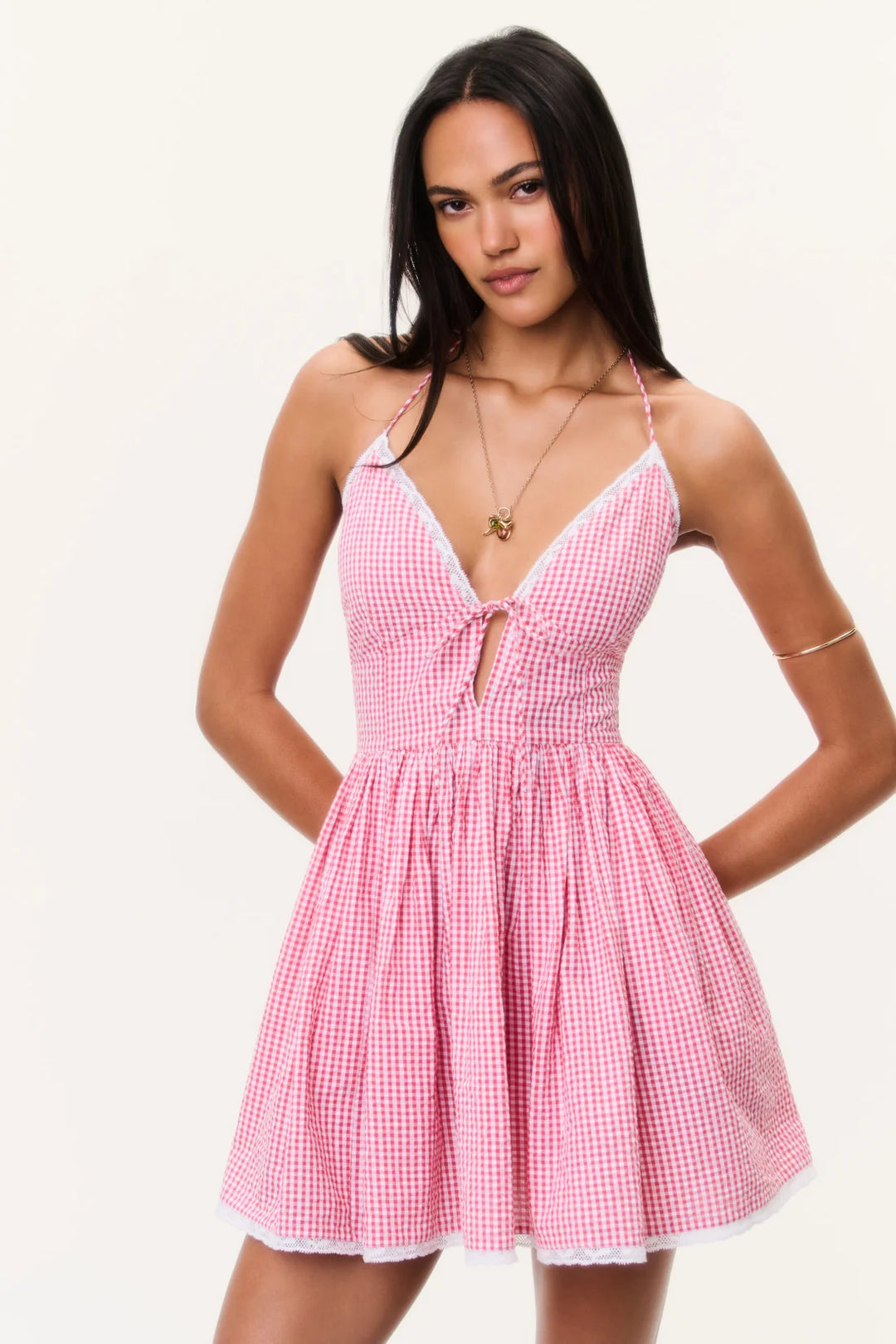 Khloe Cotton Gingham Mini Dress Berry Bramble