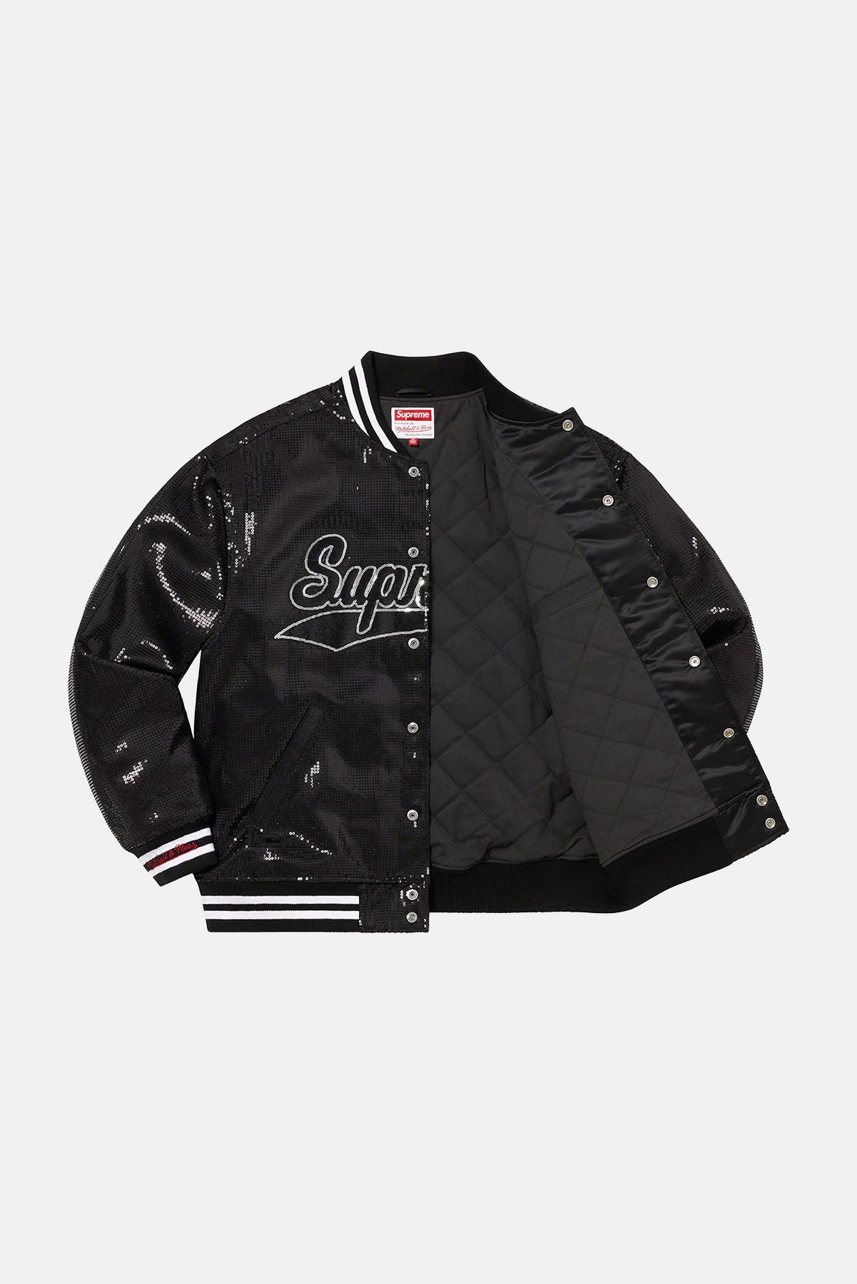 x Mitchell & Ness Sequin Varsity Jacket Black – blueandcream