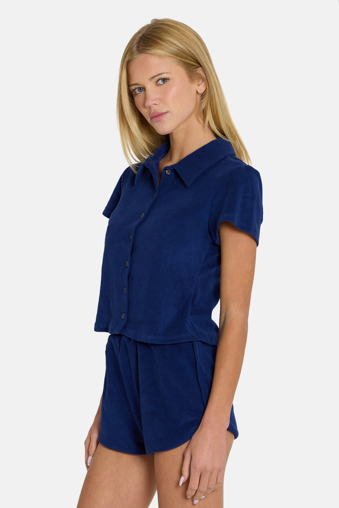 Mandy Terry Button Up Shirt Navy