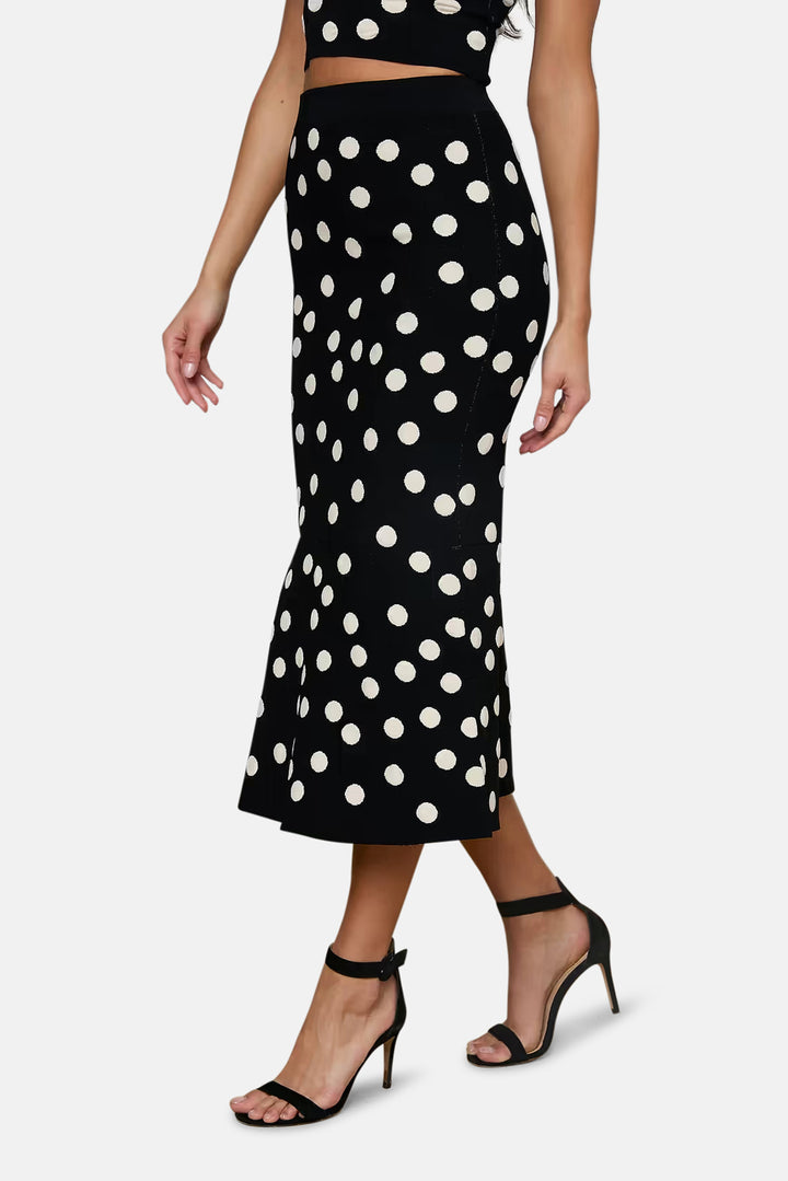 Mae Knit Flare Skirt Black/Ecru Polka Dot