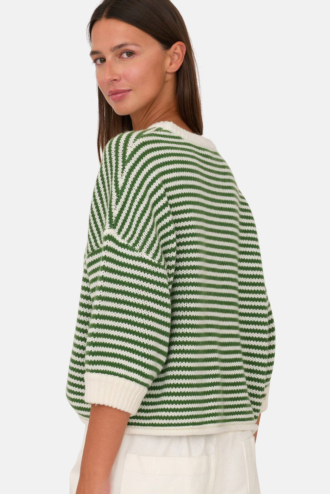 3/4 Sleeve Sweater Green Stripe