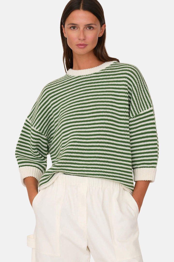 3/4 Sleeve Sweater Green Stripe