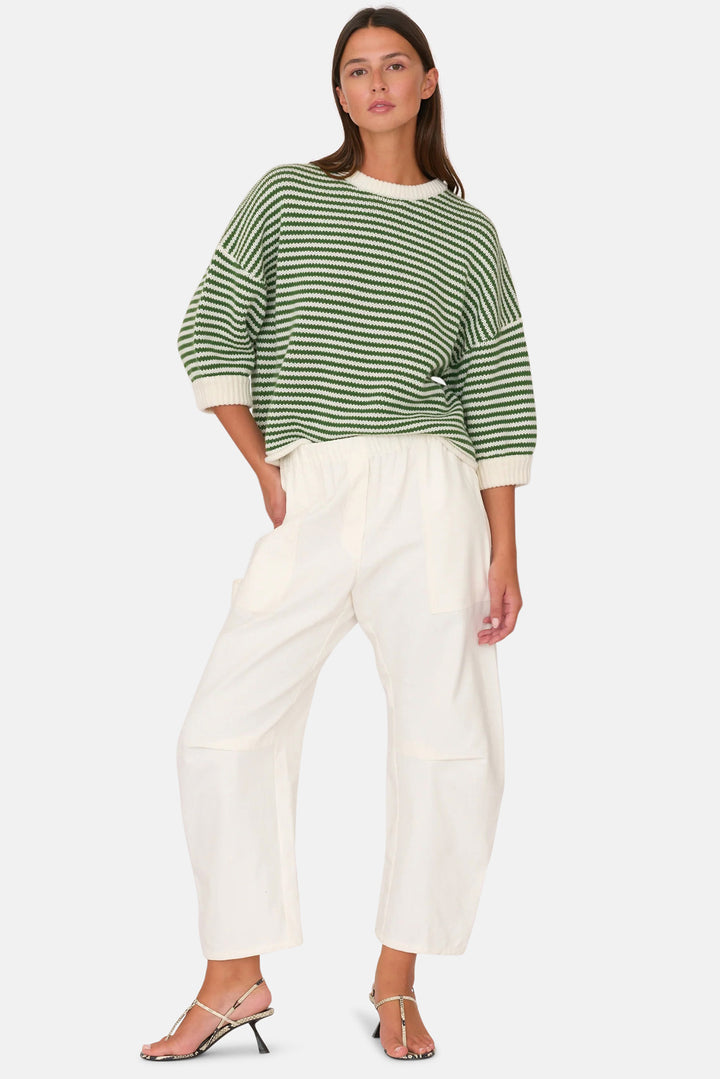 3/4 Sleeve Sweater Green Stripe