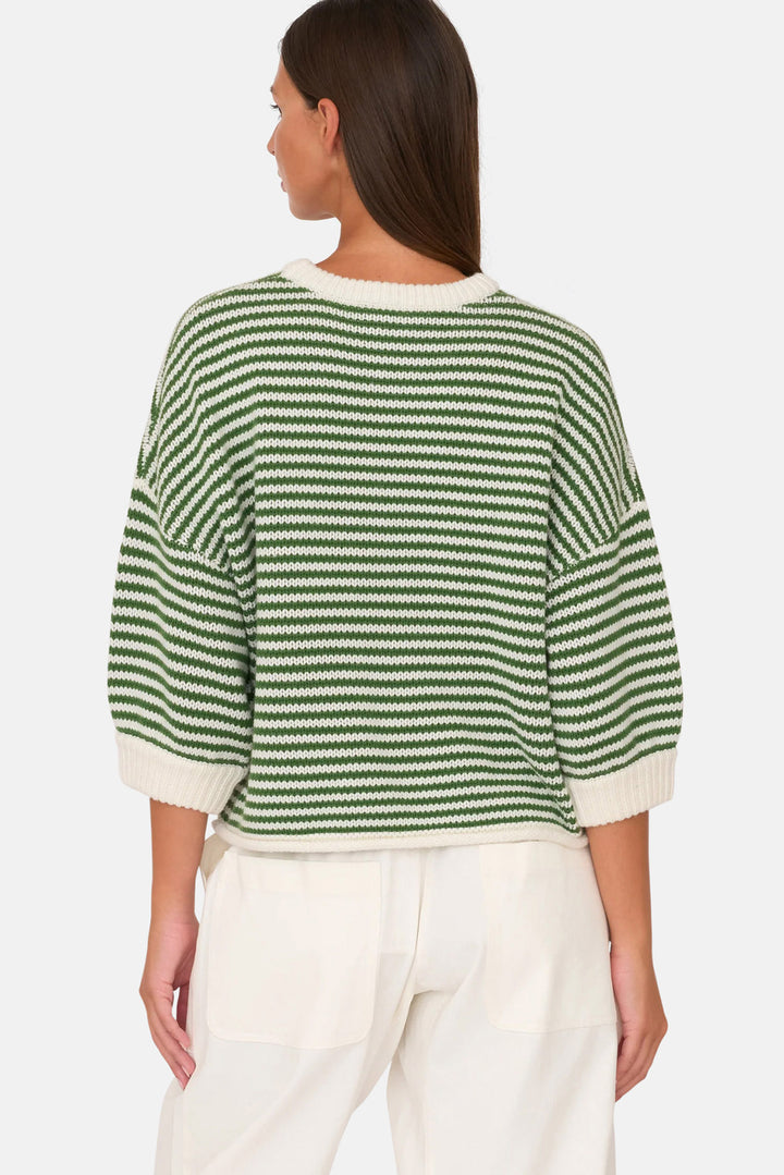 3/4 Sleeve Sweater Green Stripe
