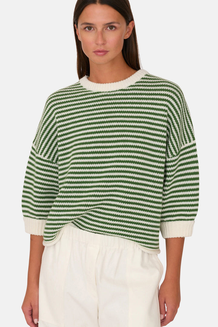 3/4 Sleeve Sweater Green Stripe
