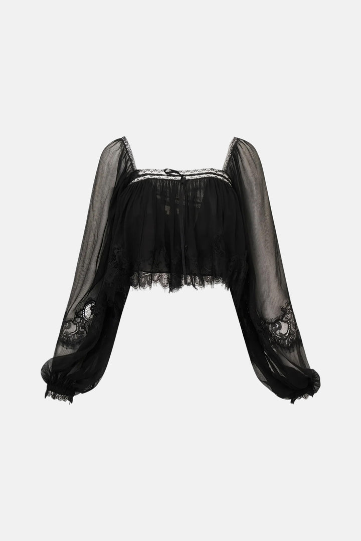 Ebbie Silk Lace Blouse Black
