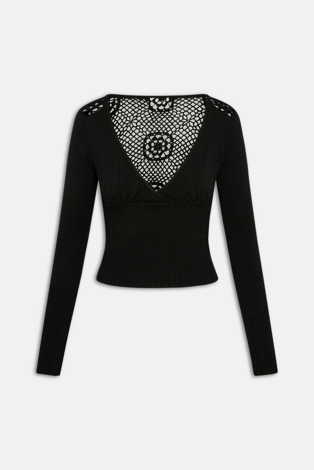 Arlo Crochet Knit Long Sleeve Shirt Black