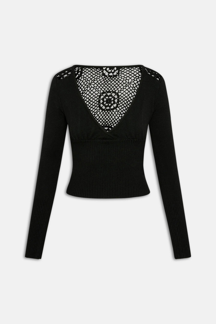 Arlo Crochet Knit Long Sleeve Shirt Black