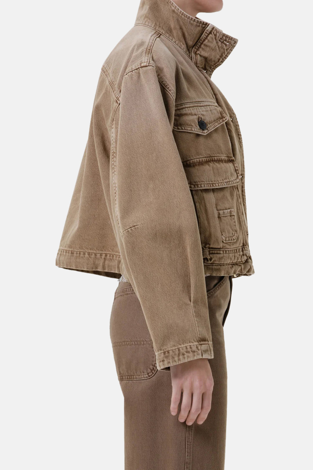 Funnel Collar Barn Jacket In Tan