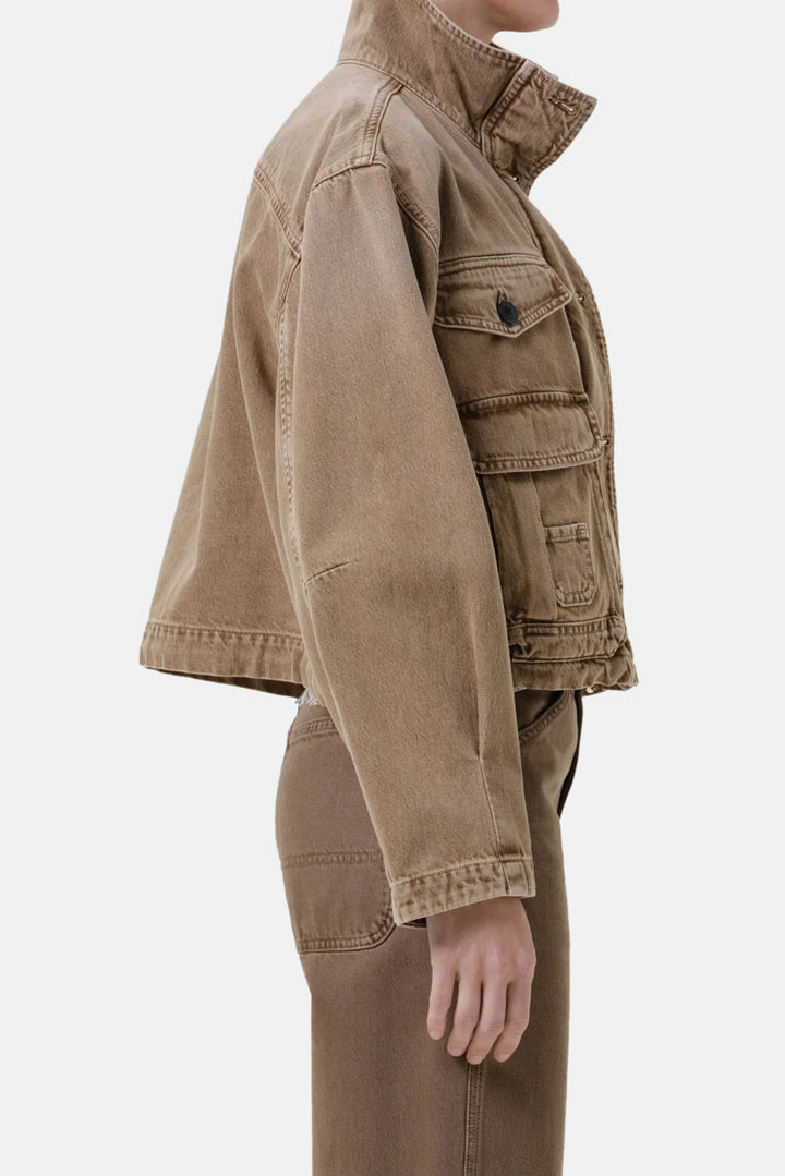 Funnel Collar Barn Jacket In Tan