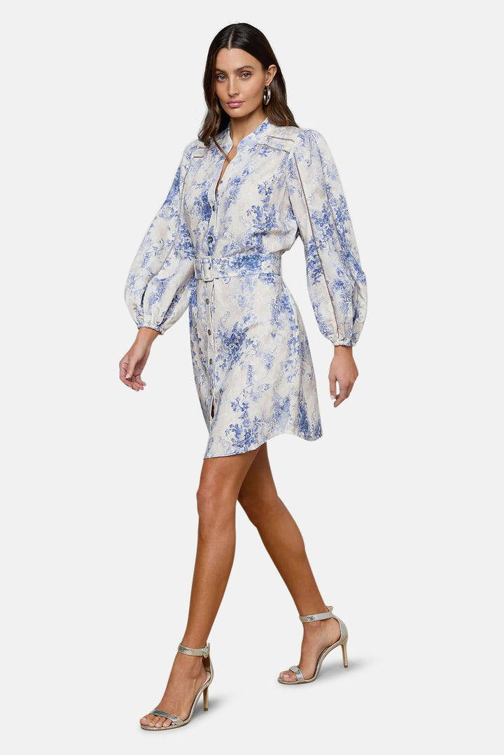 Kiersten Dress Ivory/Blue Watercolor Lace Paisley